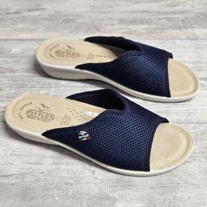 FLY FLOT Shoes Womens 39 Navy Blue Slide Sandals Made in Italy Anti-Shock